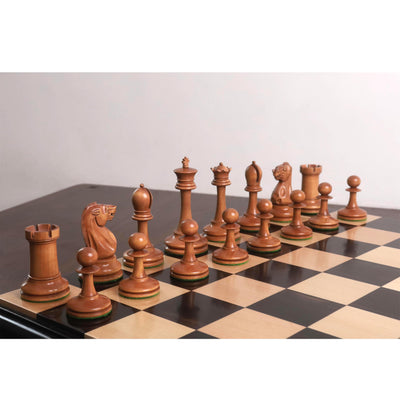 19th century B & Co Reproduced Luxury Chess Set- Chess Pieces Only- Ebony Wood & Antiqued Boxwood– 4.2″ King