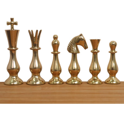 17" Minimalist Brass Metal Luxury Chess Pieces, Board and Table Set - 21" Height