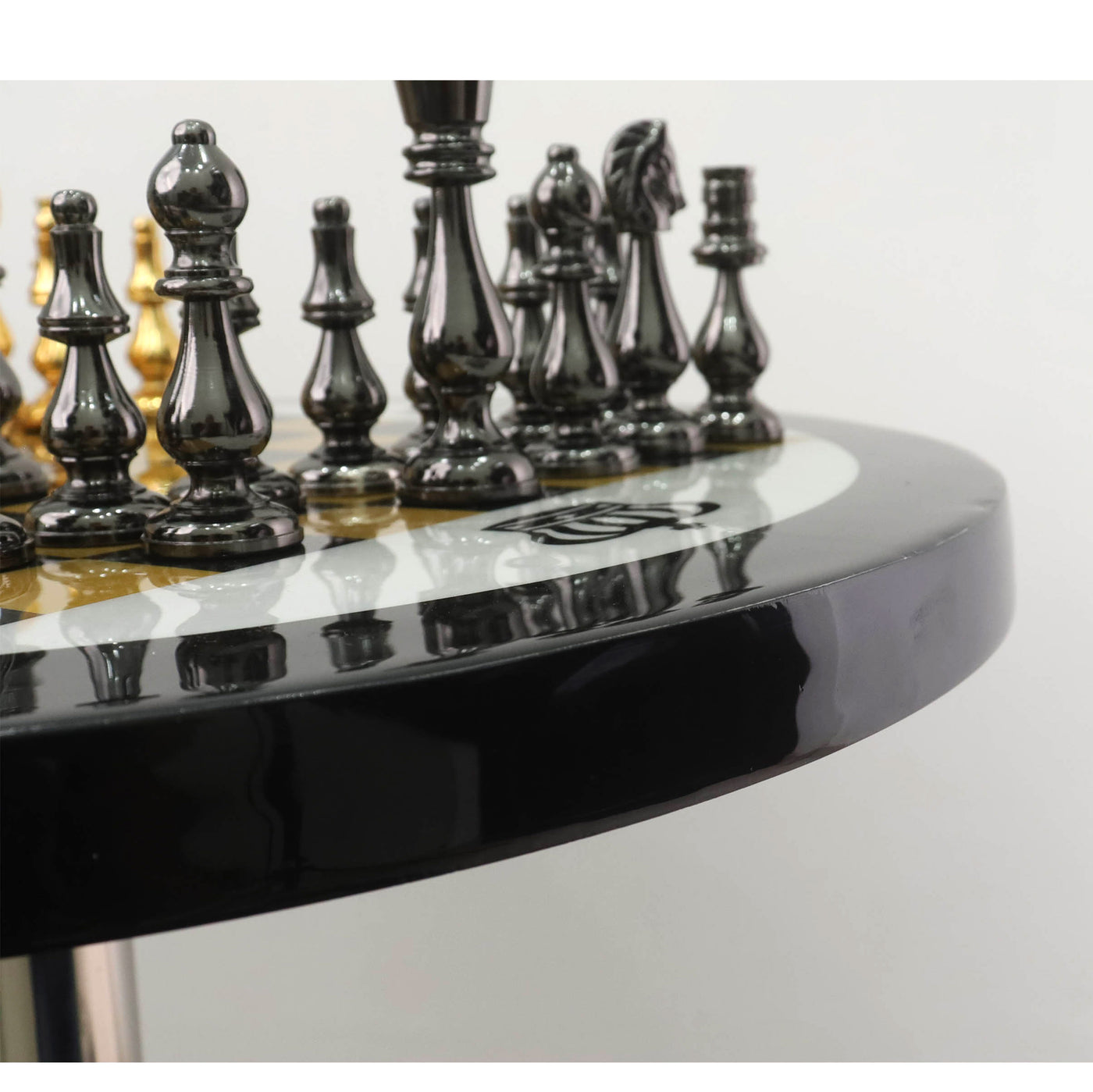 Minimalist Brass Metal Luxury Chess Pieces, Board and Table Set - 21" tall