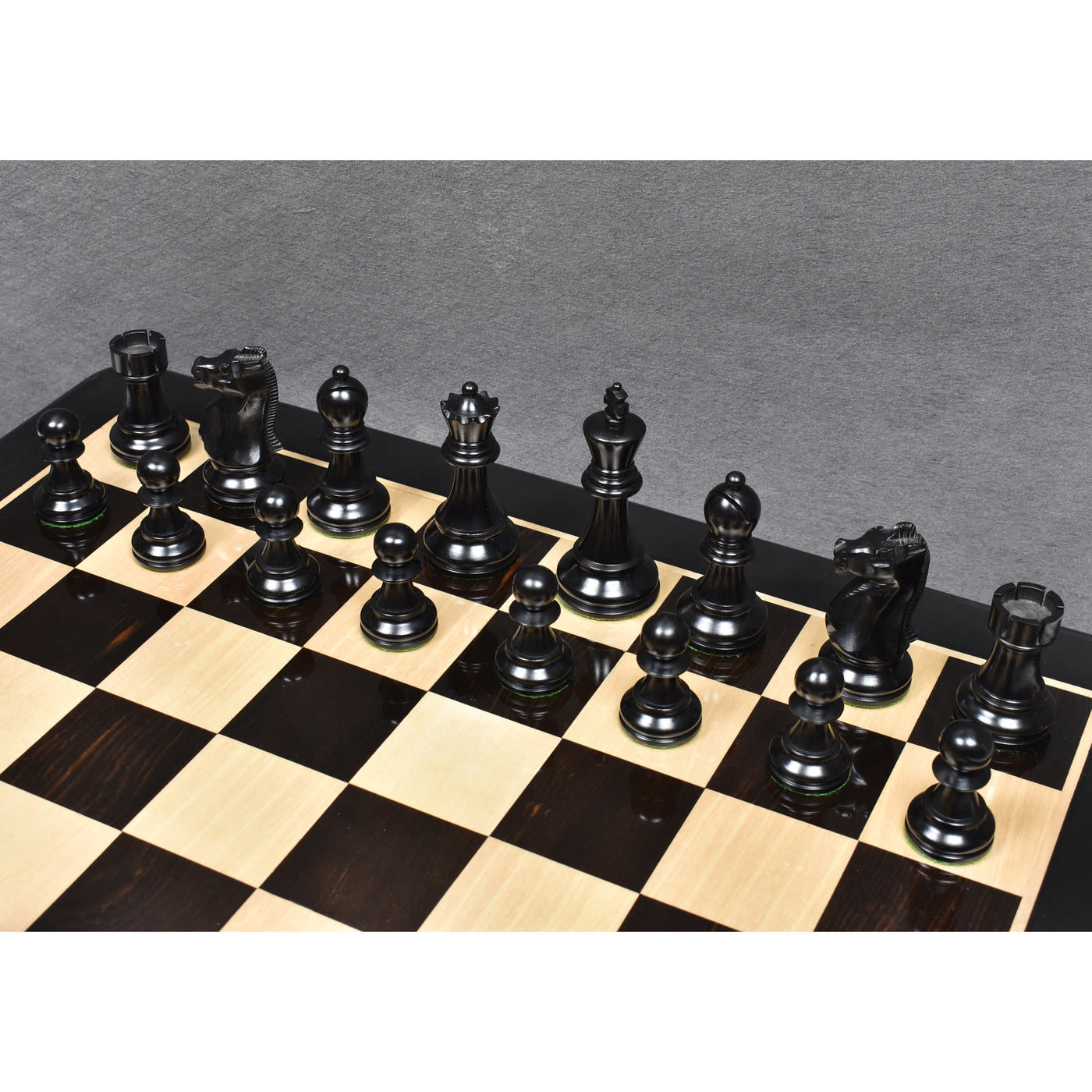 Combo of 1972 Championship Fischer Spassky Chess Set - Pieces in Ebonised Boxwood with Ebony Chess Board & Storage Box