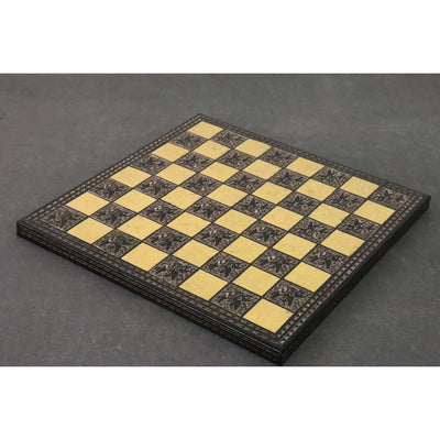 Soviet Inspired Brass Metal Luxury Chess Pieces & Board Set- 14" - Black & Gold - Unique Art