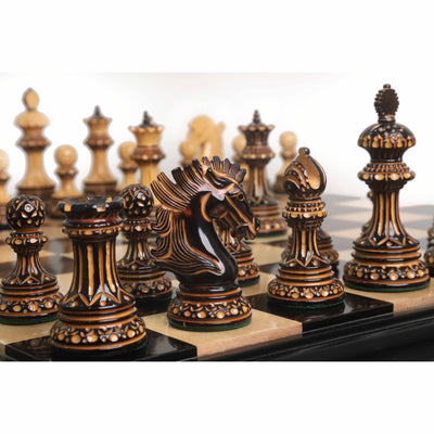 Alexandria Luxury Staunton Burnt Carving Chess Set- Chess Pieces Only - Triple Weighted - Lacquered Boxwood