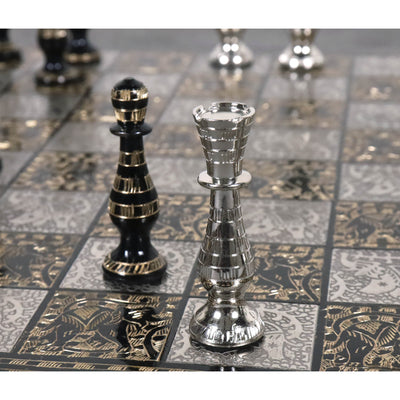 Sovereign Series Brass Metal Luxury Chess Pieces & Board Set- 14" - Unique Art