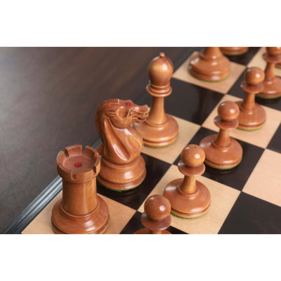 19th century B & Co Reproduced Luxury Chess Set- Chess Pieces Only- Ebony Wood & Antiqued Boxwood– 4.2″ King