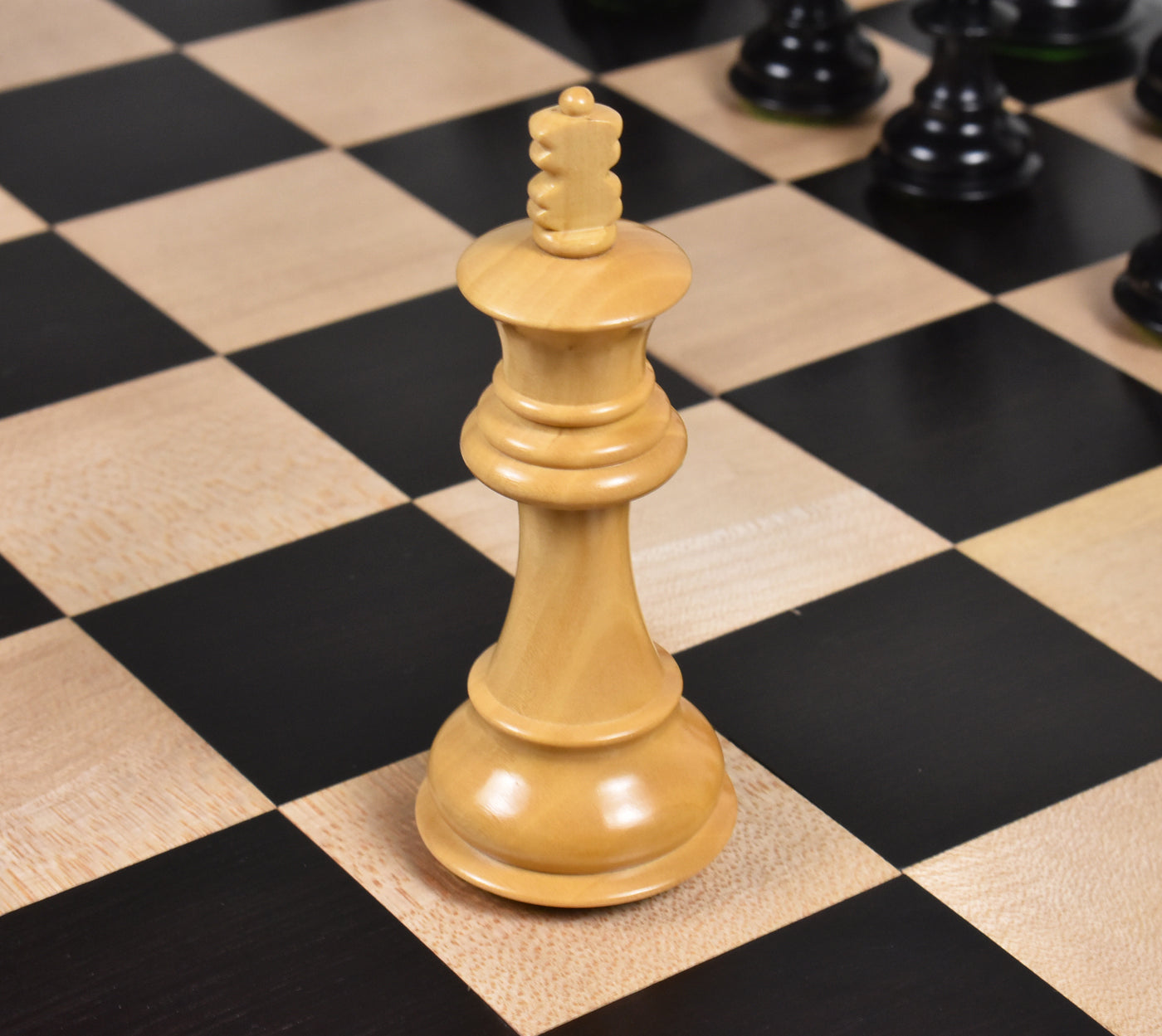 Combo of 3.5" Fierce Knight Staunton Chess Set - Pieces in Ebonised Boxwood with Chess Board & Storage Box