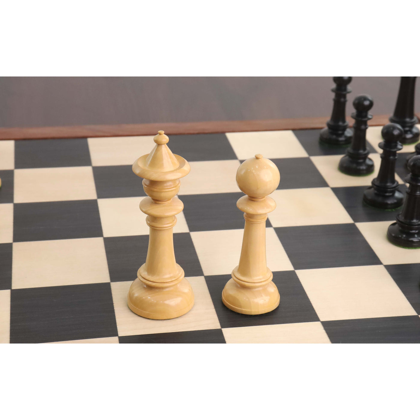 Edinburgh Northern Upright Pre-Staunton Chess Set Combo - Pieces in Ebonised Boxwood with Board and Box