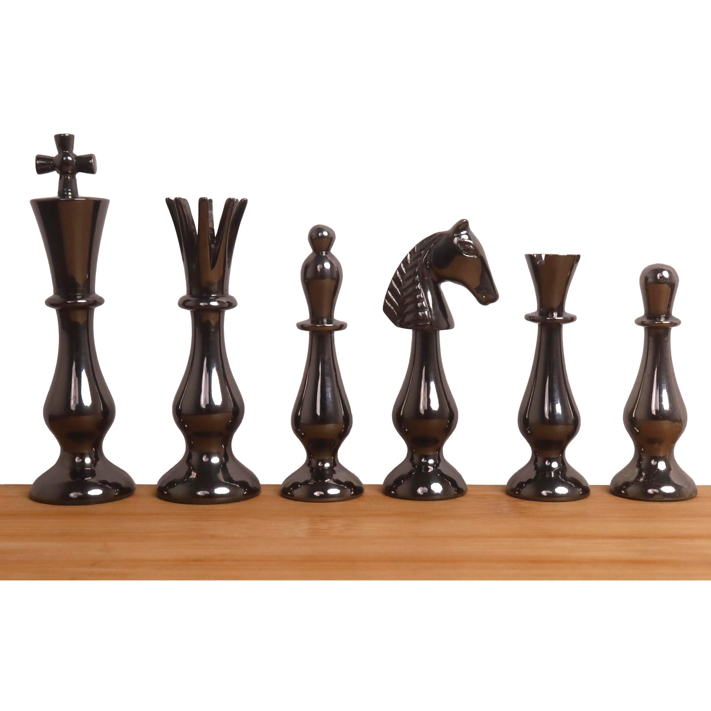 17" Minimalist Brass Metal Luxury Chess Pieces, Board and Table Set - 21" Height
