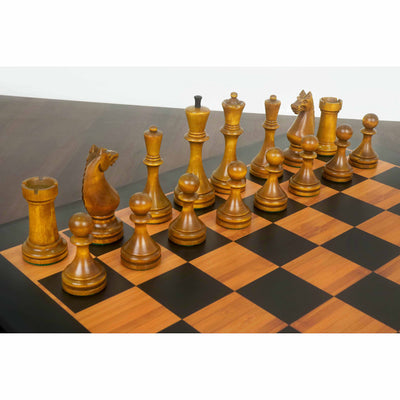 1935 Botvinnik Flohr-II Soviet Chess Pieces Only Set -Distress Antiqued Boxwood & Ebonised Boxwood- 4.4" King