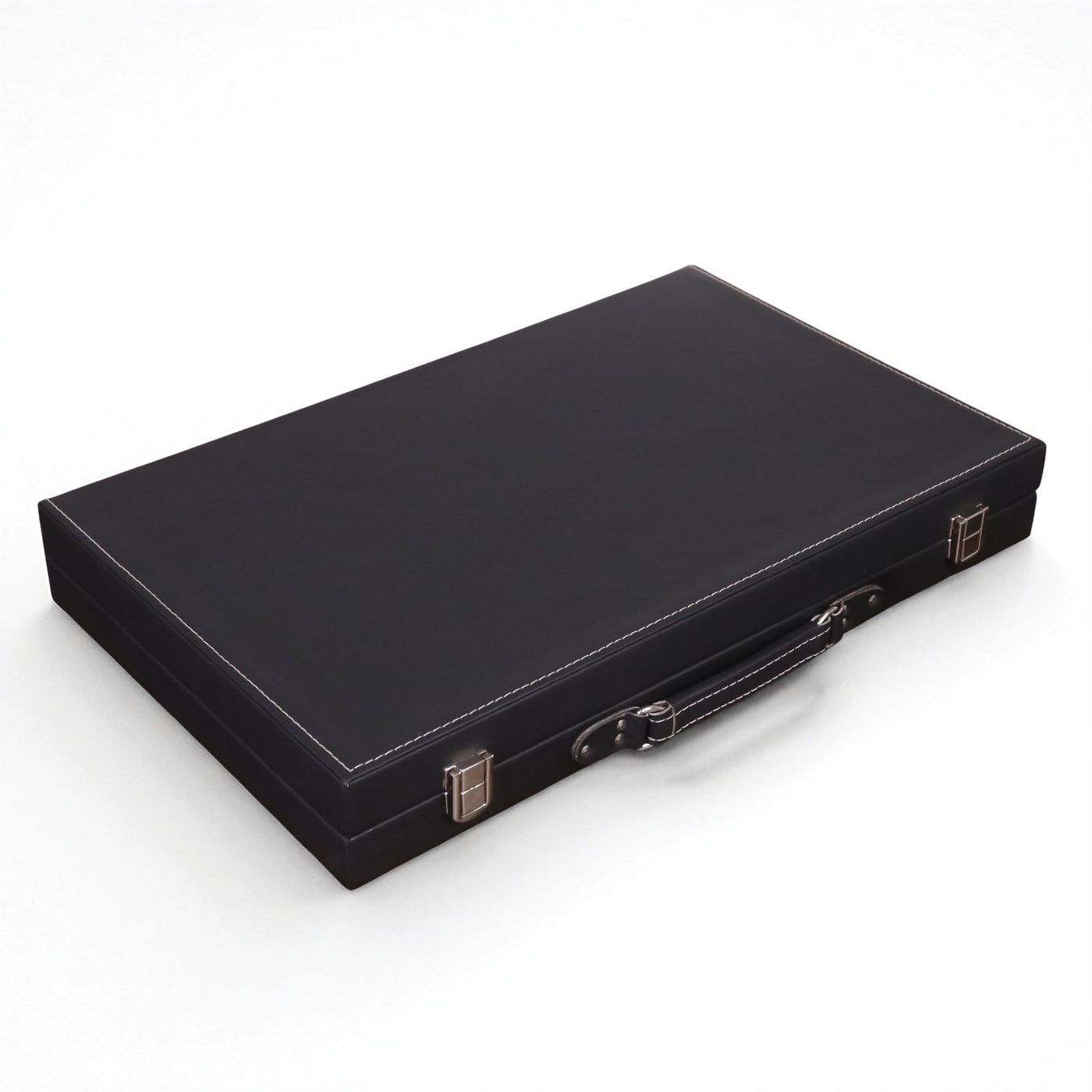 18" Ebony Black Leatherette Backgammon Set – Luxury Briefcase Style Travel Board Game with Brown & Red Inlay