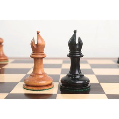 Combo of 1849 Cooke Type Staunton Chess Set - Pieces in Ebony Wood & Antiqued Boxwood with Board and Box