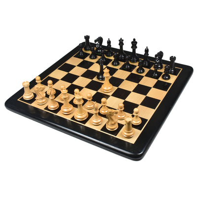 Combo of Chamfered Base Staunton Chess Set - Pieces in Ebony Wood with Board and Box