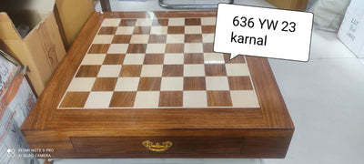 23" Tournament Chess Board Table with Drawers - 27" Height - Golden Rosewood & Maple