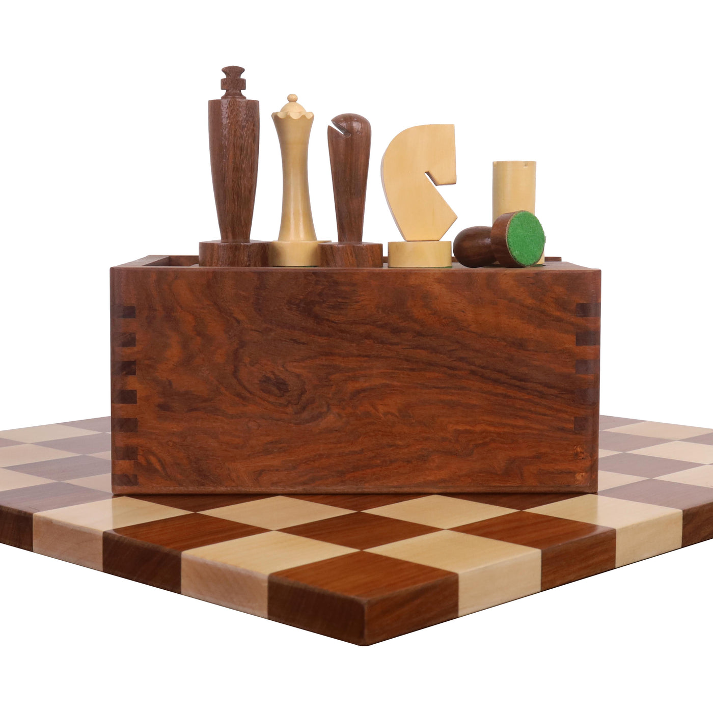 3.9" Minimalist Berliner Combo Chess set-Chess pieces with board and box - Golden Rosewood