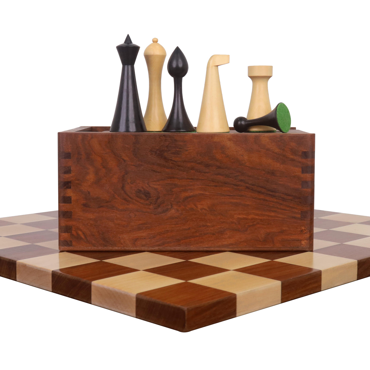 Hermann Ohme Combo Chess Set - 3.6" Ebonised Boxwood Pieces with Rosewood Board and Box