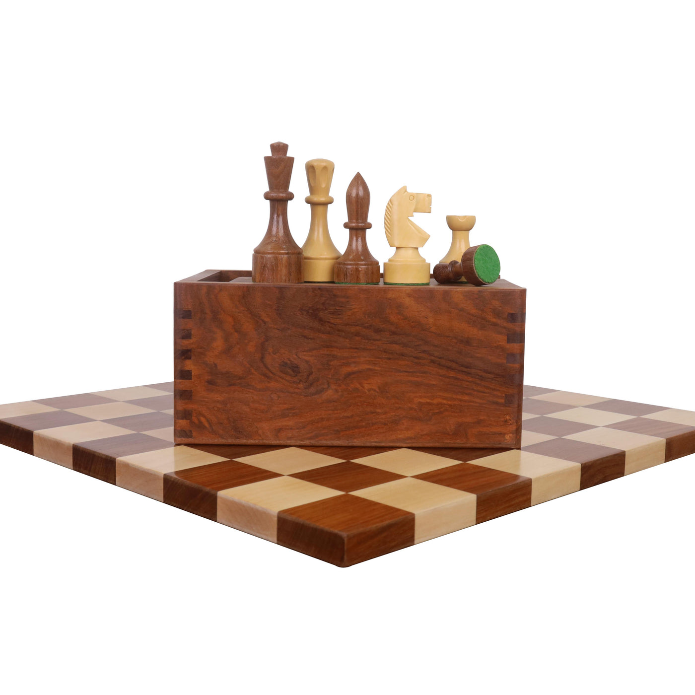 3.8" Bundesform German Staunton Chess set- Chess Pieces with Board and Box - Golden Rosewood