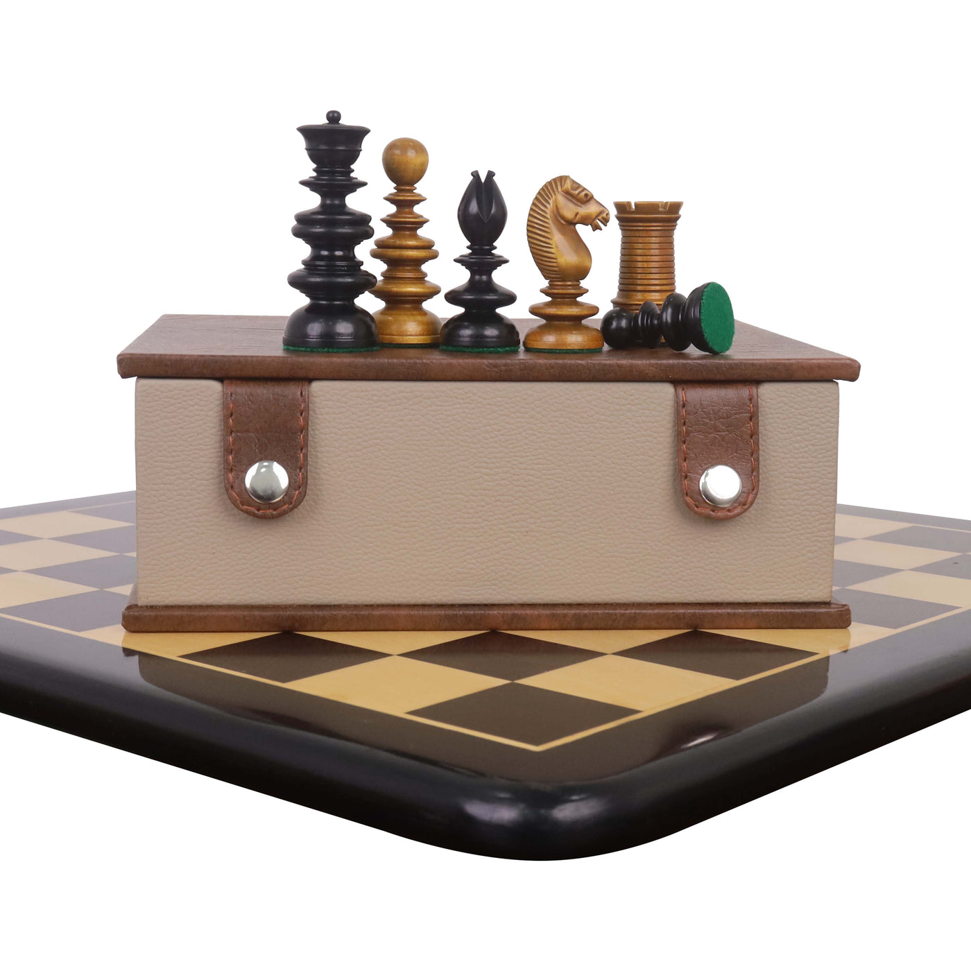 Combo of 3.3" St. John Pre-Staunton Calvert Chess set - Pieces in Ebony Wood with 19 inches Chess Board and Storage Box