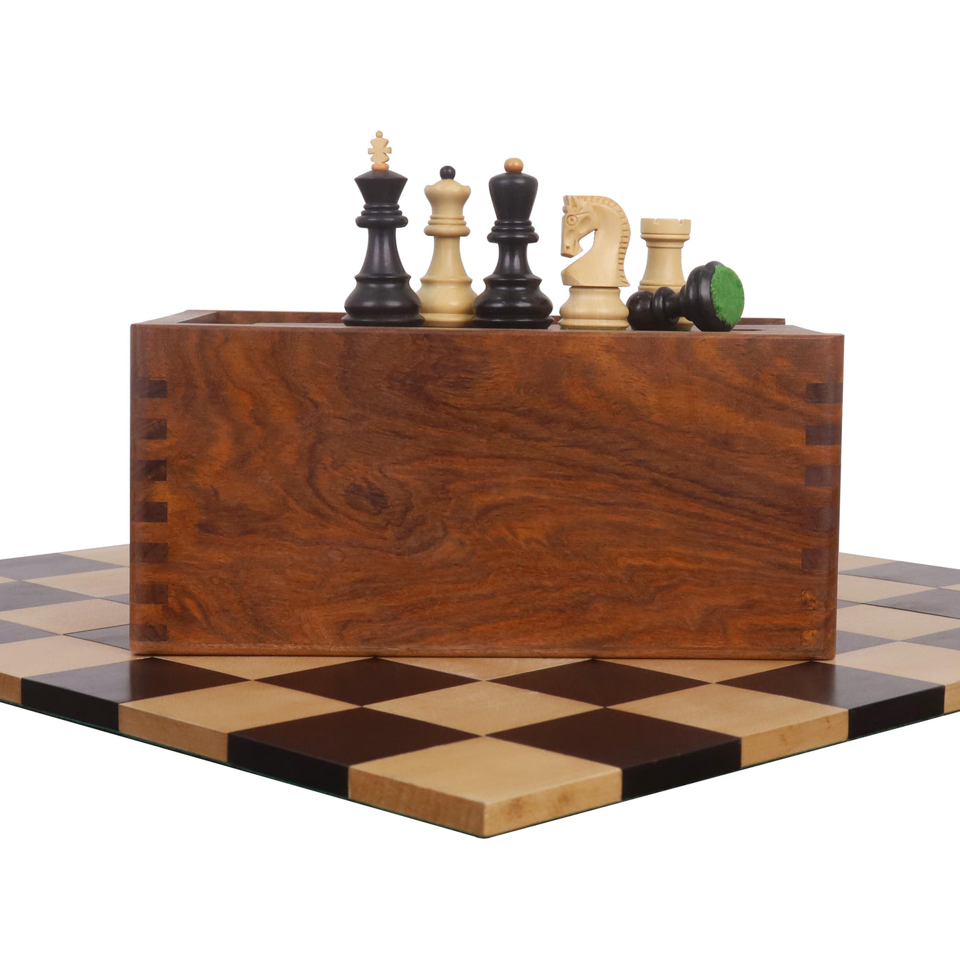 Combo of 2.6″ Russian Zagreb Chess Set - Pieces in Ebonised Boxwood with Board and Box