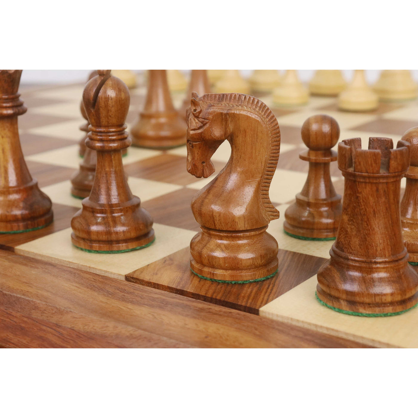Combo of 4" Leningrad Staunton Chess Set - Pieces in Golden Rosewood with Board and Box