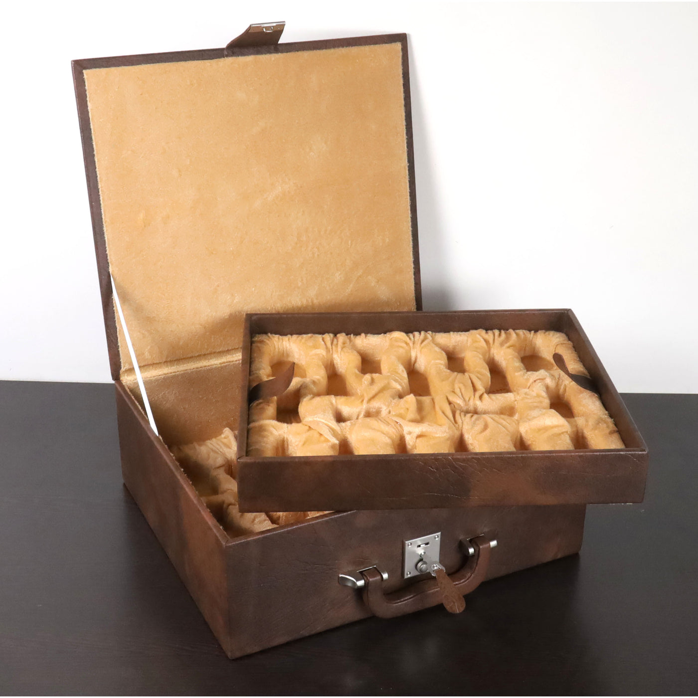 Combo of 4.6" Avant Garde Triple Weighted Luxury Staunton Ebony Wood Chess Pieces with 23" Printed Chessboard and Storage Box