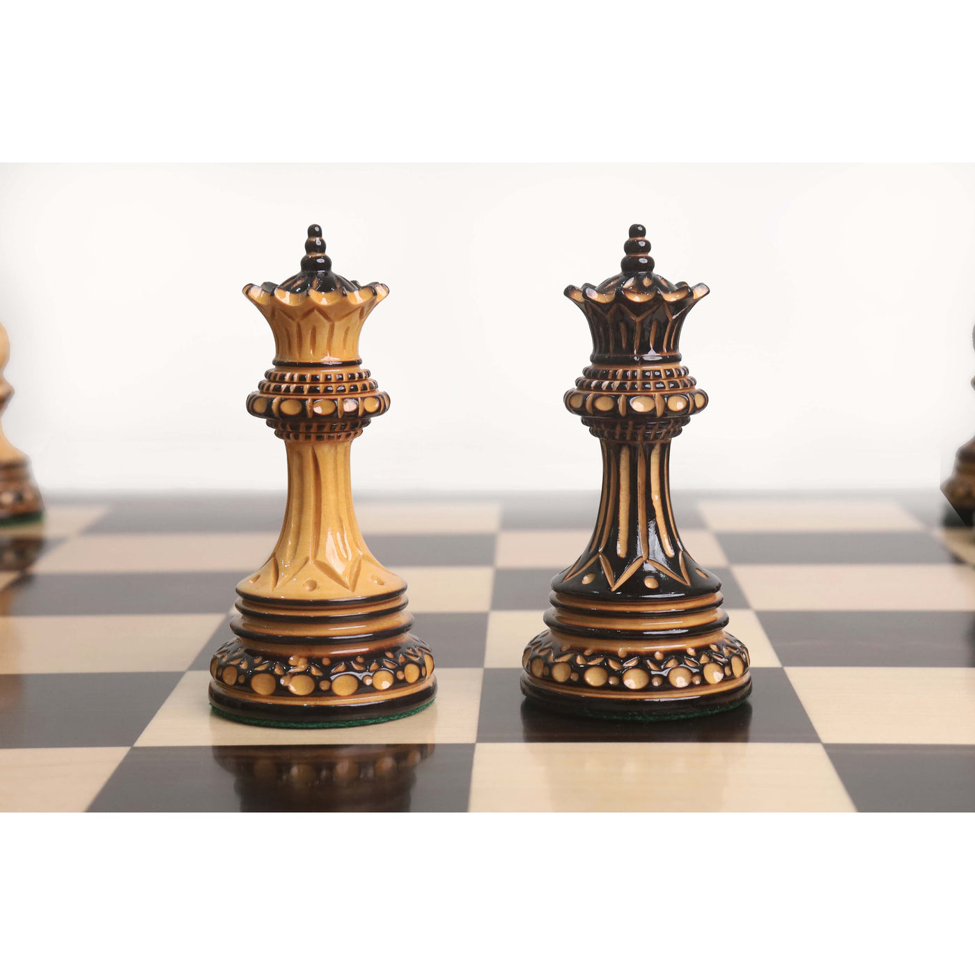 Slightly Imperfect Alexandria Luxury Staunton Burnt Carving Chess Set- Chess Pieces Only - Triple Weighted - Lacquered Boxwood