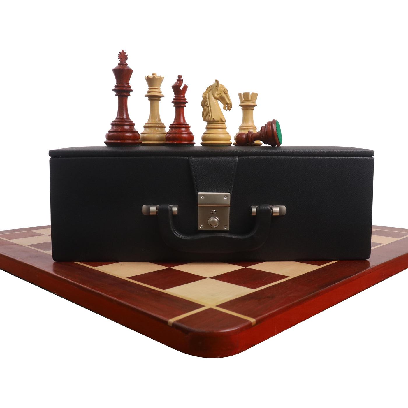 Combo of 4.6" Rare Columbian Luxury Chess Set - Pieces in Bud Rosewood with Board and Box