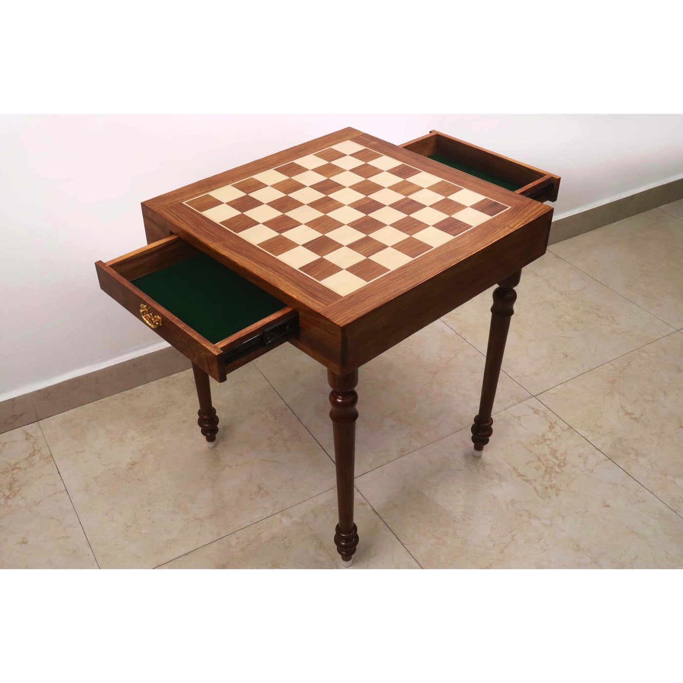 23" Tournament Chess Board Table with Drawers - 27" Height - Golden Rosewood & Maple