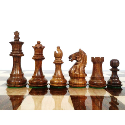 Combo of 3.5" Fierce Knight Staunton Chess Set - Pieces in Golden Rosewood with 19" Chessboard and Storage Box