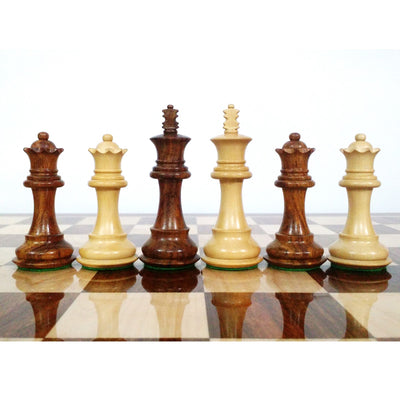 Combo of 3.5" Fierce Knight Staunton Chess Set - Pieces in Golden Rosewood with 19" Chessboard and Storage Box