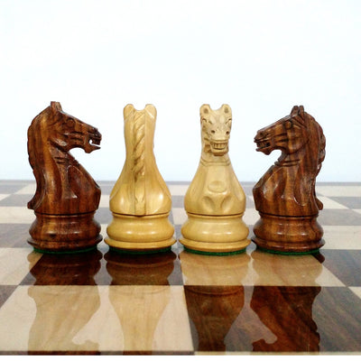 Combo of 3.5" Fierce Knight Staunton Chess Set - Pieces in Golden Rosewood with 19" Chessboard and Storage Box