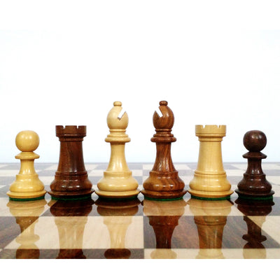 Combo of 3.5" Fierce Knight Staunton Chess Set - Pieces in Golden Rosewood with 19" Chessboard and Storage Box