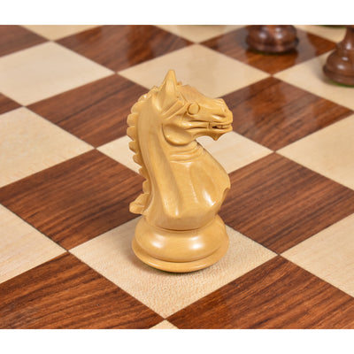 Combo of 3.5" Fierce Knight Staunton Chess Set - Pieces in Golden Rosewood with 19" Chessboard and Storage Box