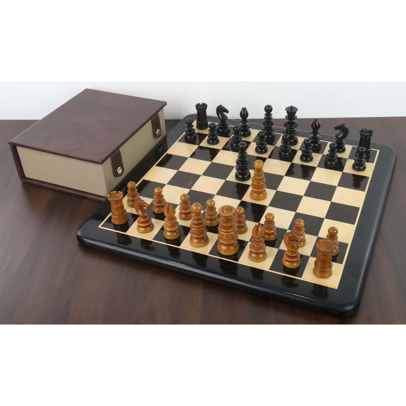 Combo of 3.3" St. John Pre-Staunton Calvert Chess set - Pieces in Ebony Wood with 19 inches Chess Board and Storage Box