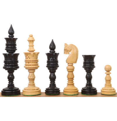 4.7" Hand Carved Lotus Series Chess Set - Chess Pieces Only in Weighted Ebony Wood