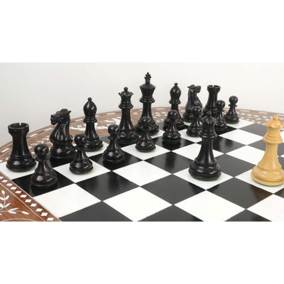 24" Boutique Luxury Round Chess Board Table with Staunton Chess Pieces - Weighted Ebonised Boxwood