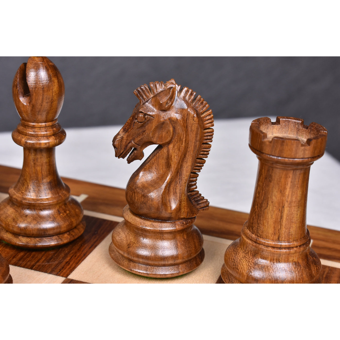 Slightly Imperfect 3.9" Craftsman Knight Staunton Chess Set - Chess Pieces Only - Triple Weighted Golden Rosewood