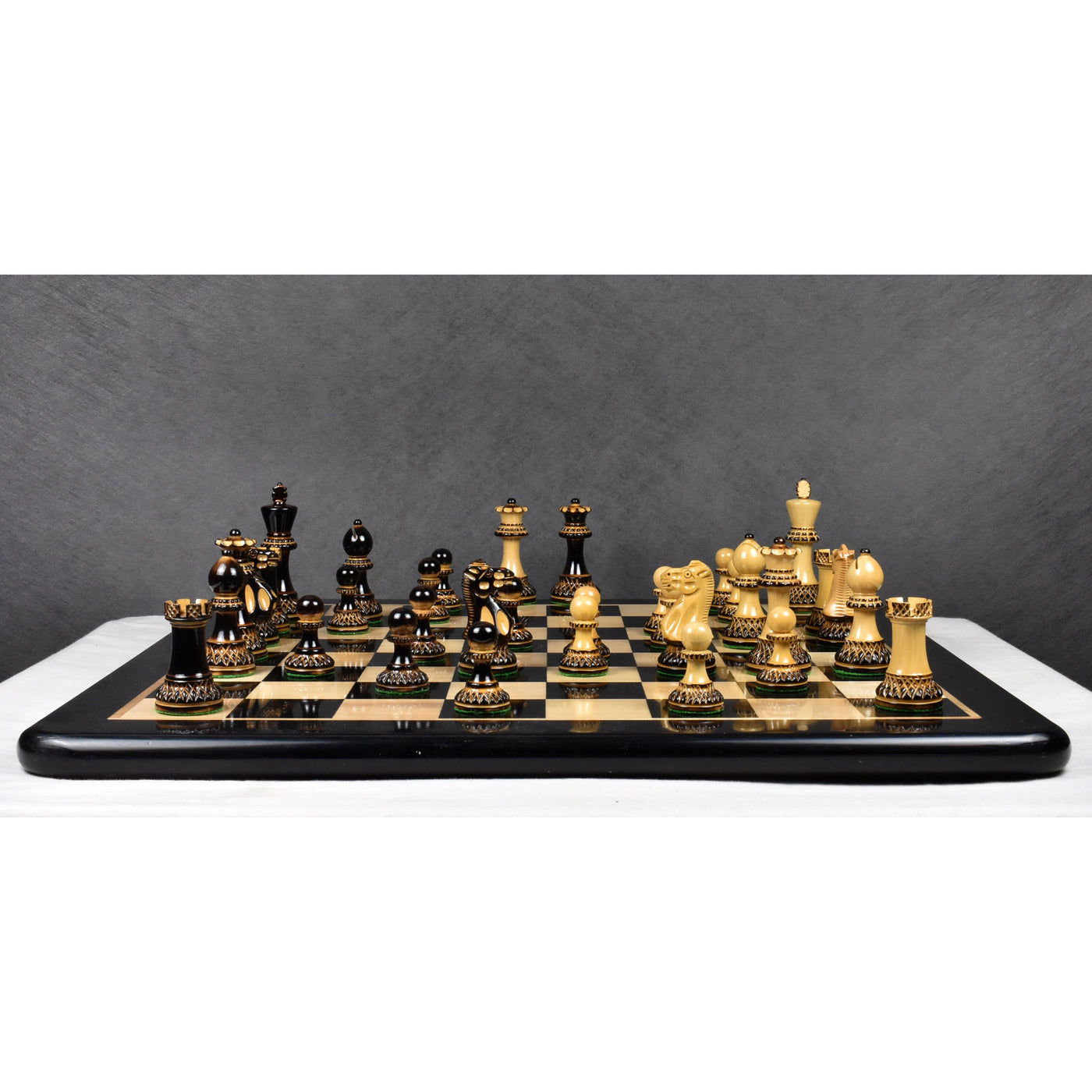 Slightly Imperfect 3.9" Parker Staunton Carved Chess Set - Chess Pieces Only- Lacquer (gloss)finish Boxwood