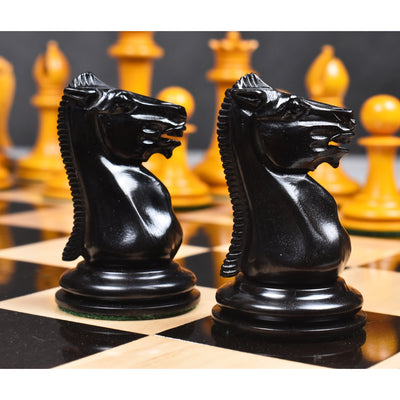 Slightly Imperfect 1849-50 Leuchars Cook Staunton Chess Set - Chess Pieces Only - Ebony Wood & Antiqued Boxwood - 4.5"