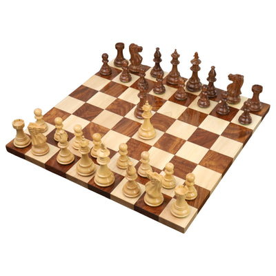 3.7" British Staunton Weighted Chess Set - Chess Pieces Only-  Golden Rosewood & Boxwood