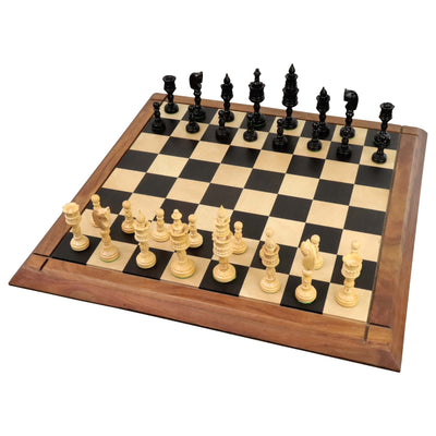 4.7" Hand Carved Lotus Series Chess Set - Chess Pieces Only in Weighted Ebony Wood