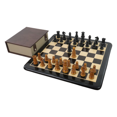 Combo of 3.3" St. John Pre-Staunton Calvert Chess set - Pieces in Ebony Wood with 19 inches Chess Board and Storage Box