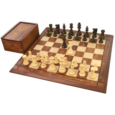 Improved French Lardy Chess Set - Chess Pieces Only - Walnut Stained boxwood - 3.9" King