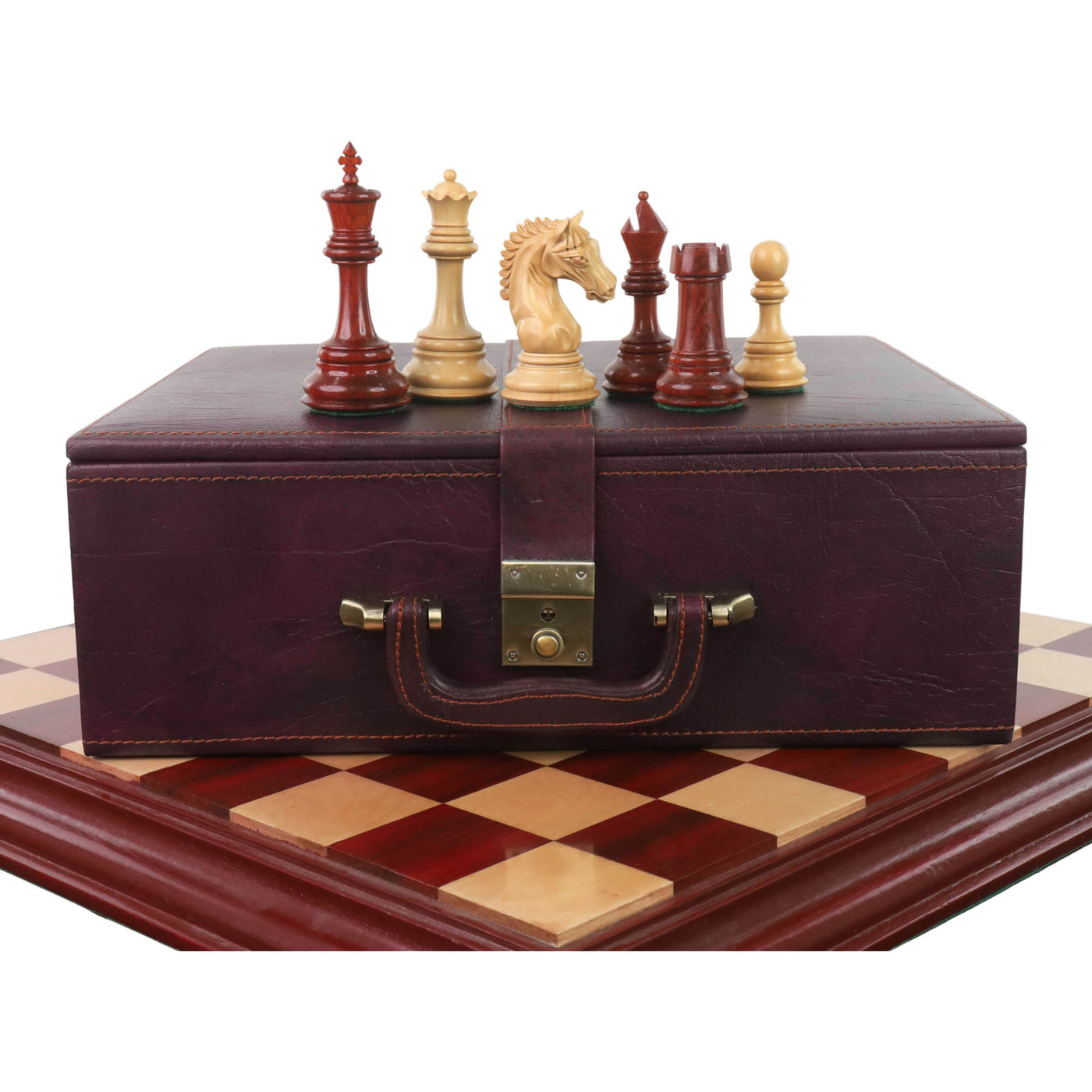 Slightly Imperfect Tilted Knight Luxury Staunton Chess Set - Chess Pieces Only - Bud Rosewood & Boxwood