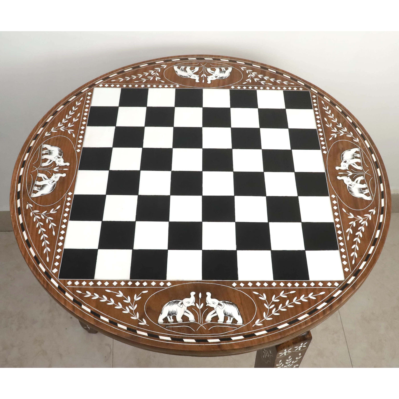 24" Boutique Luxury Round Chess Board Table -25" High- Golden Rosewood & Acrylic