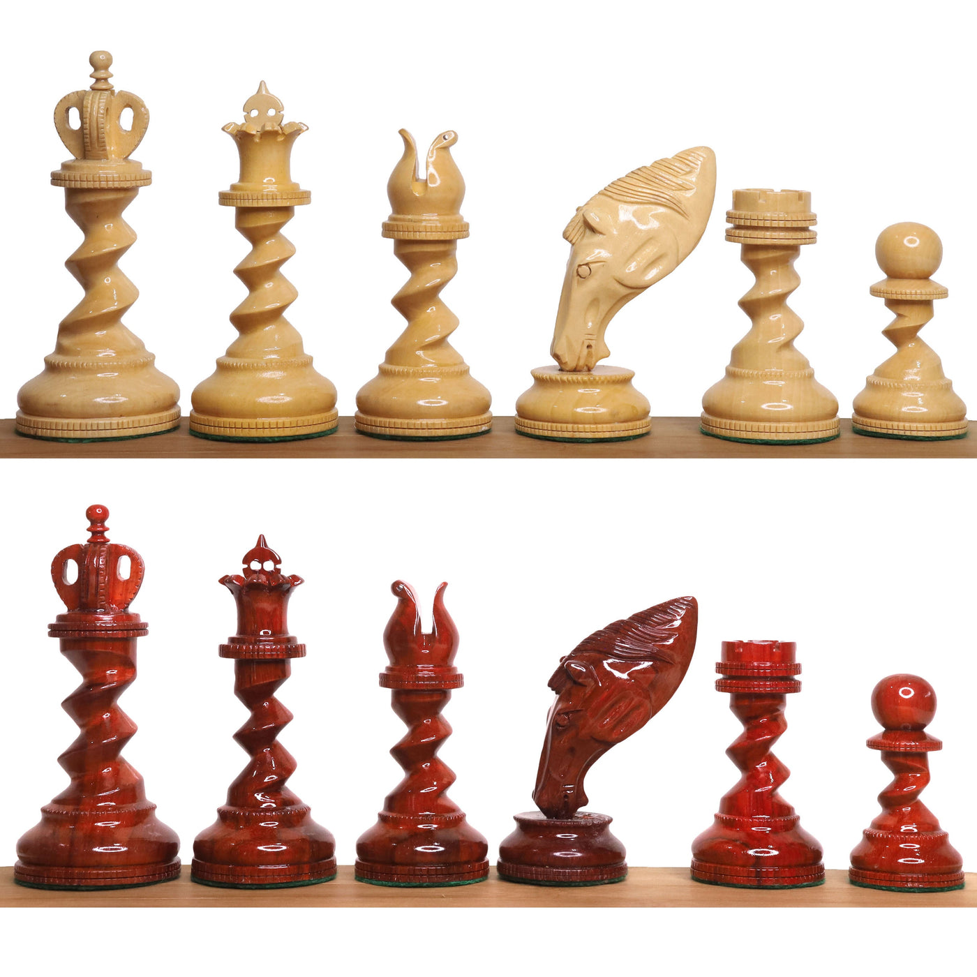 Slightly Imperfect 4.3" Grazing Knight Luxury Staunton Chess Set - Chess Pieces Only - Lacquered Bud Rosewood