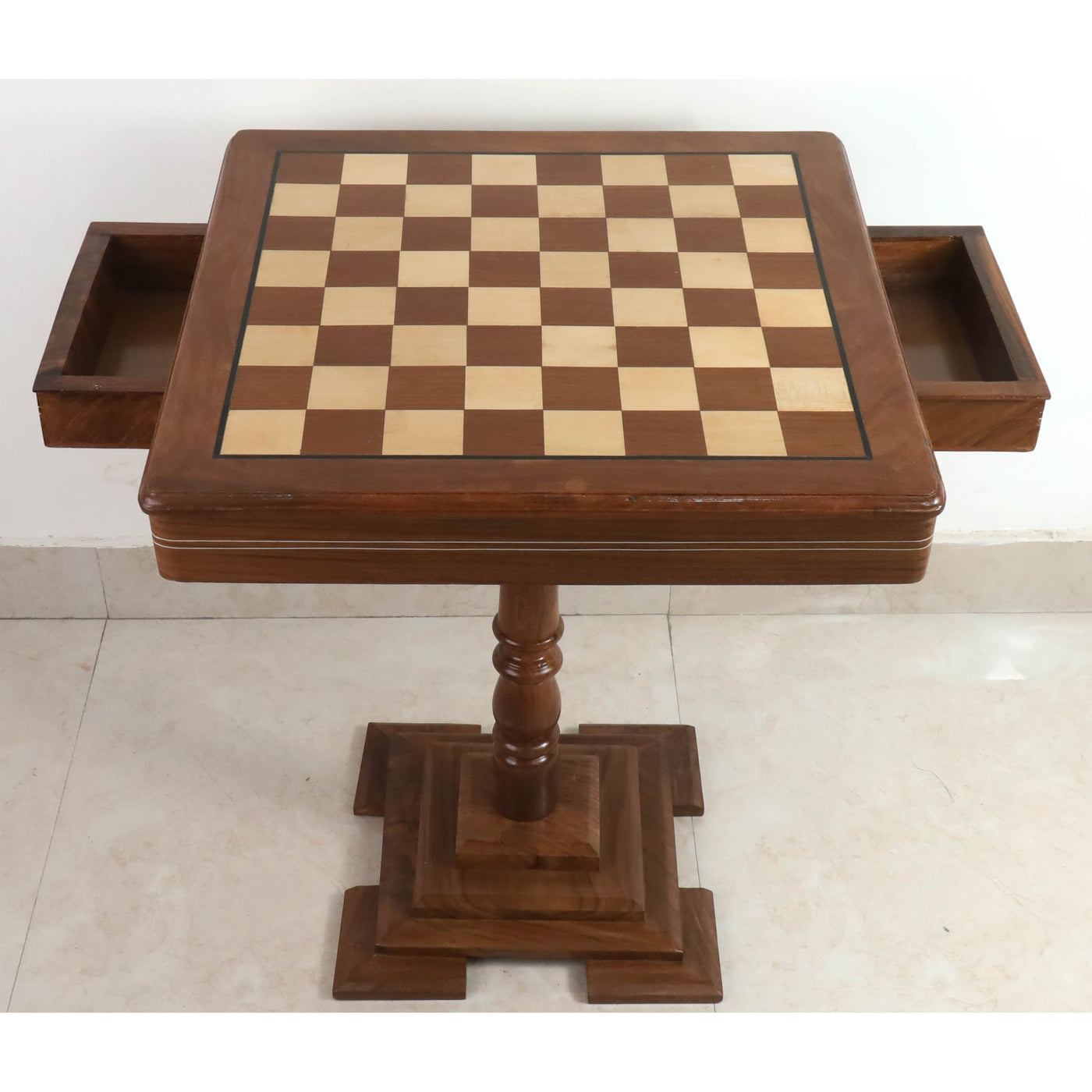 20" Wooden Chess Board Table with Drawers - 24" Height- Golden Rosewood & Maple