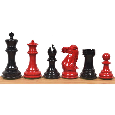 Combo of 4.1" Pro Staunton Chess Set - Pieces in Red & Black Painted Boxwood with Board and Box