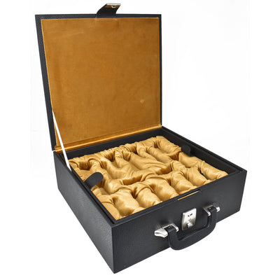 3.7" Emperor Series Staunton Chess Rose Wood Pieces with 21" Large Flat Chess board Rosewood & Maple Wood and Leatherette Coffer Storage Box