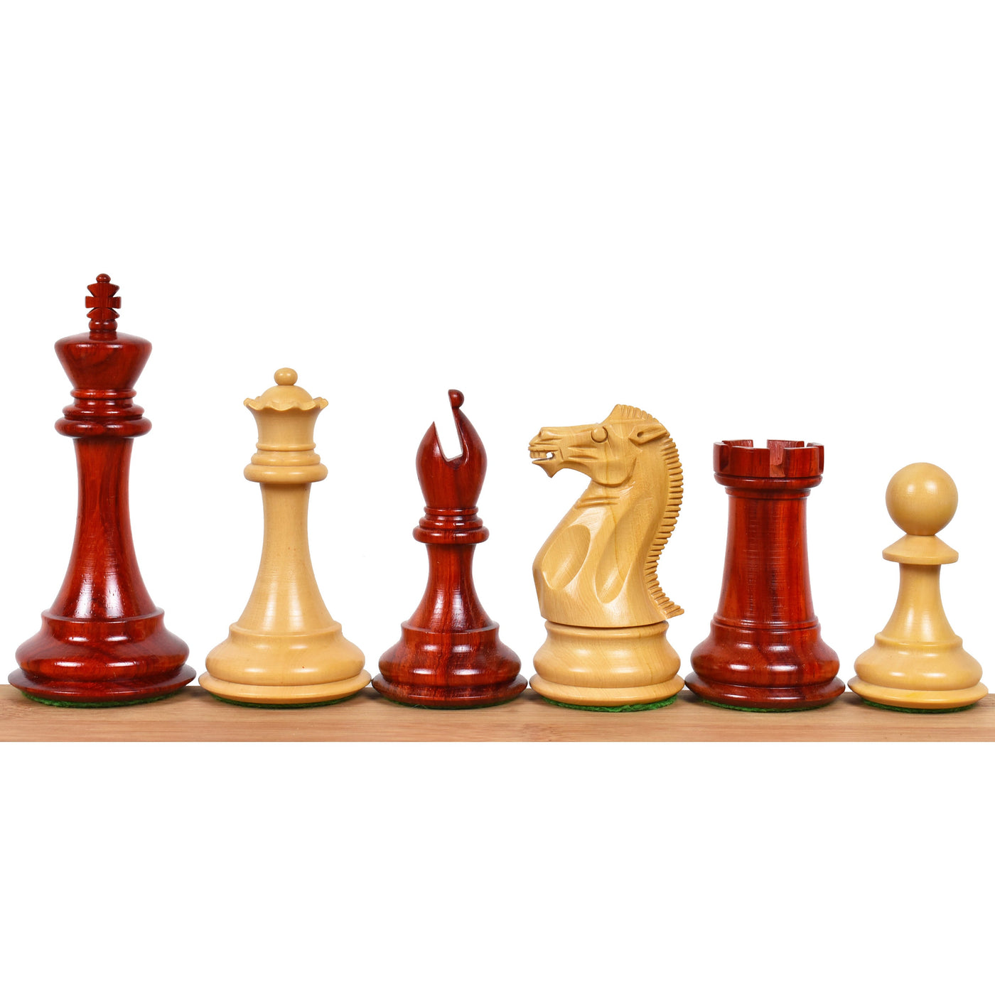 4" Sleek Staunton Luxury Chess Bud Rose Wood Pieces with 17.7" Borderless Bud Rosewood & Maple Wood Chess board and Golden Rosewood Chess Pieces Storage Box