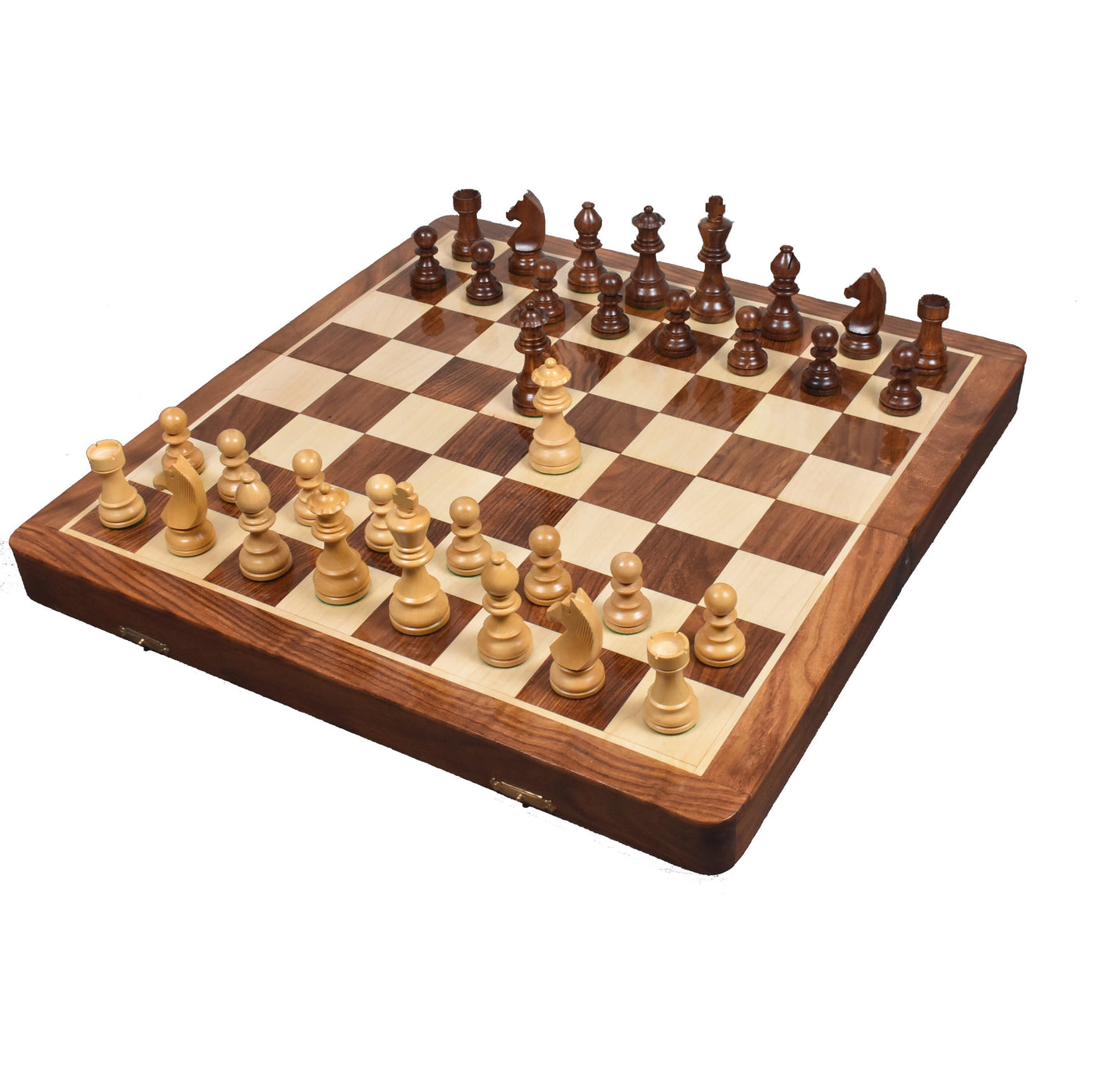 Golden Rosewood & Maple Wooden Inlaid Chess Set Board for Travel - Royalchessmall