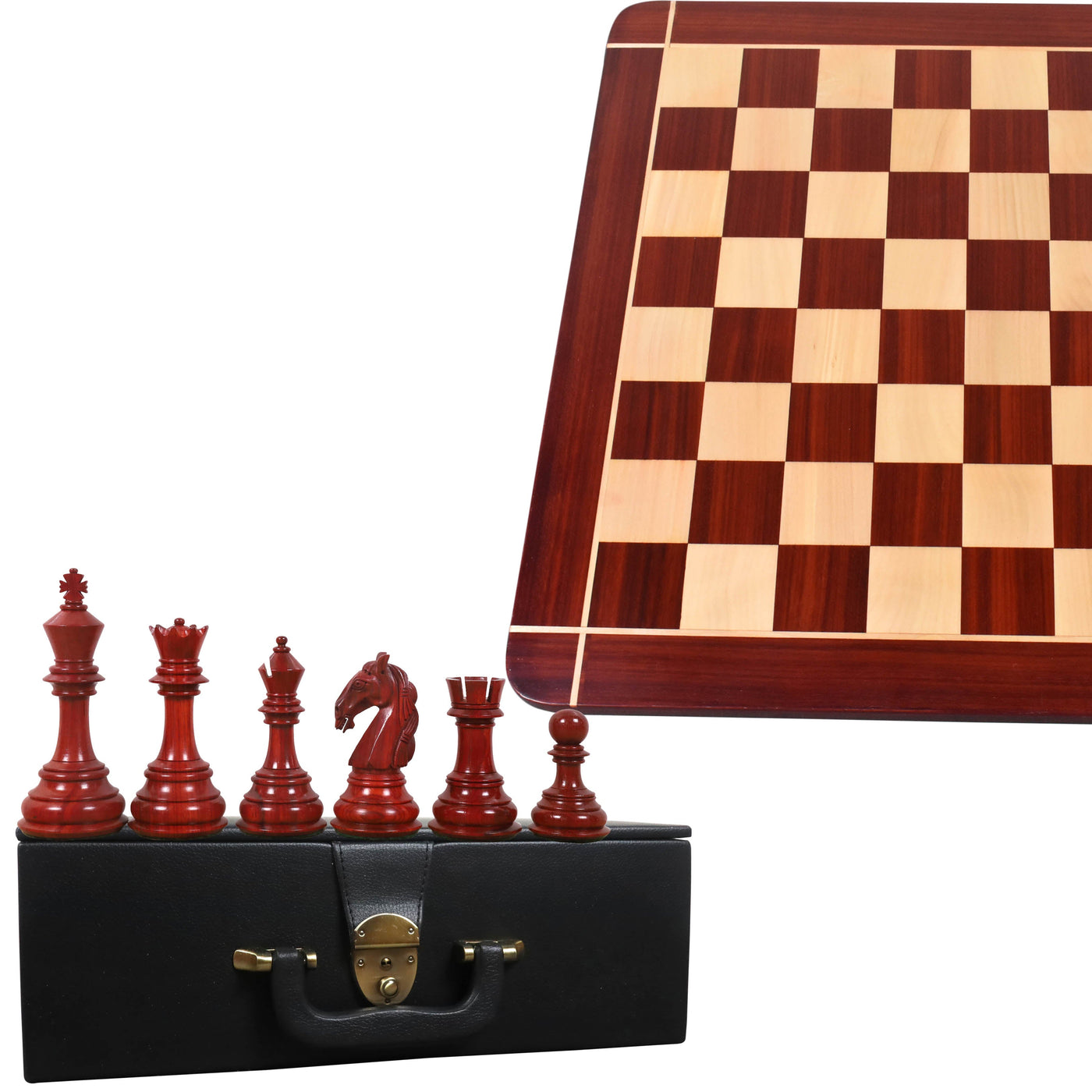 Combo of 4.6" Rare Columbian Luxury Chess Set - Pieces in Bud Rosewood with Board and Box